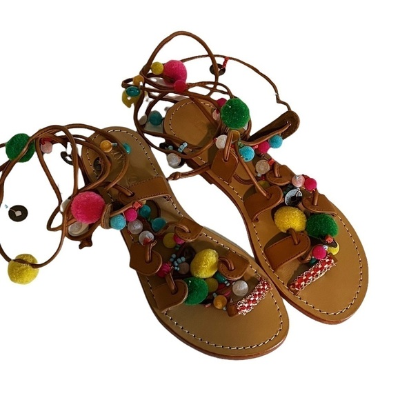 Mystique Tokyo Gladiator Pom Pom Wrap Sandals - Picture 3 of 7